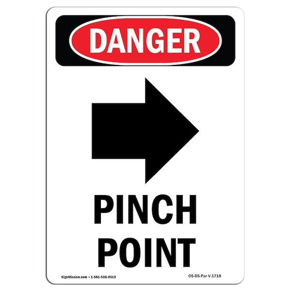 OSHA Sign, Pinch Point, 5in X 3.5in, 10PK, 3.5" W, 5" L, Portrait, PK10, OS-DS-D-35-V-1718-10PK